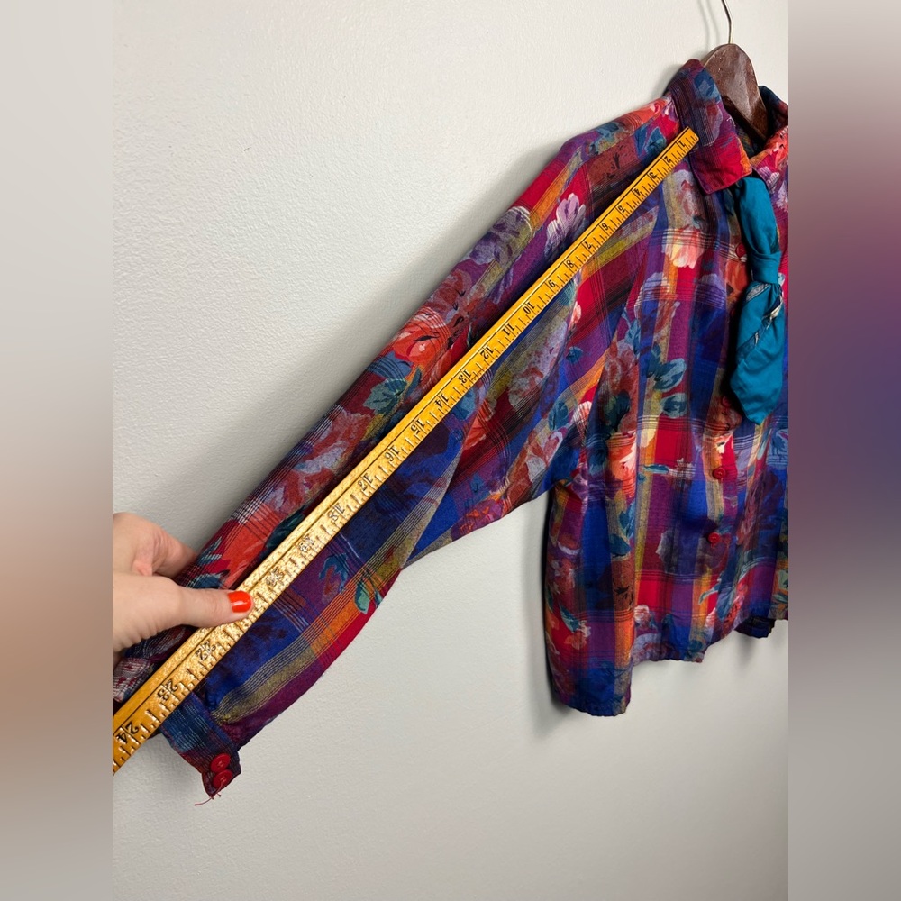 Vintage René Derhy Paris Two-Piece Set · Vibrant Floral Plaid Top & Harem Pants - Picture 14 of 16